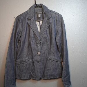New York & Company Denim Womens Bluish Greyish Button Down Suit Jacket Size 8